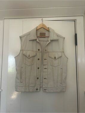 B SIDES Light Beige Denim Vest with Stitch Detail